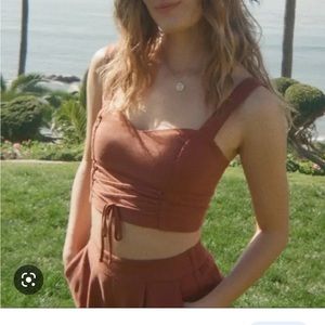 Abercrombie and Fitch Lace up Linen Set small in brown